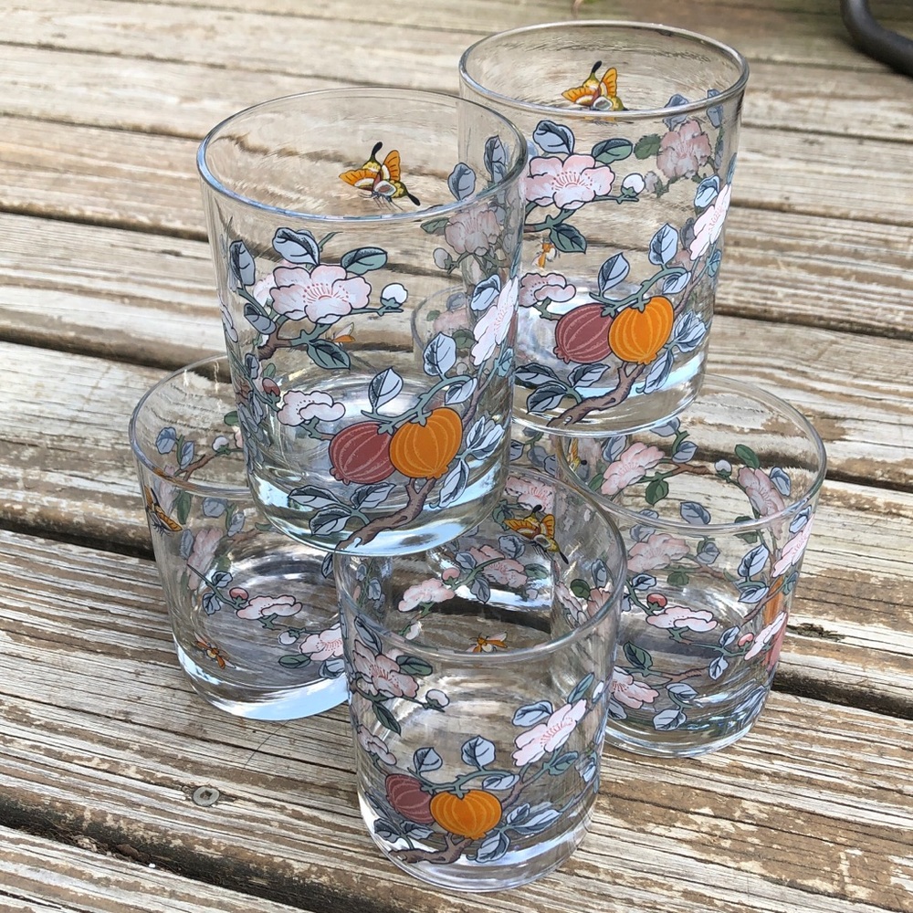 Floral Butterfly Glass Cups
